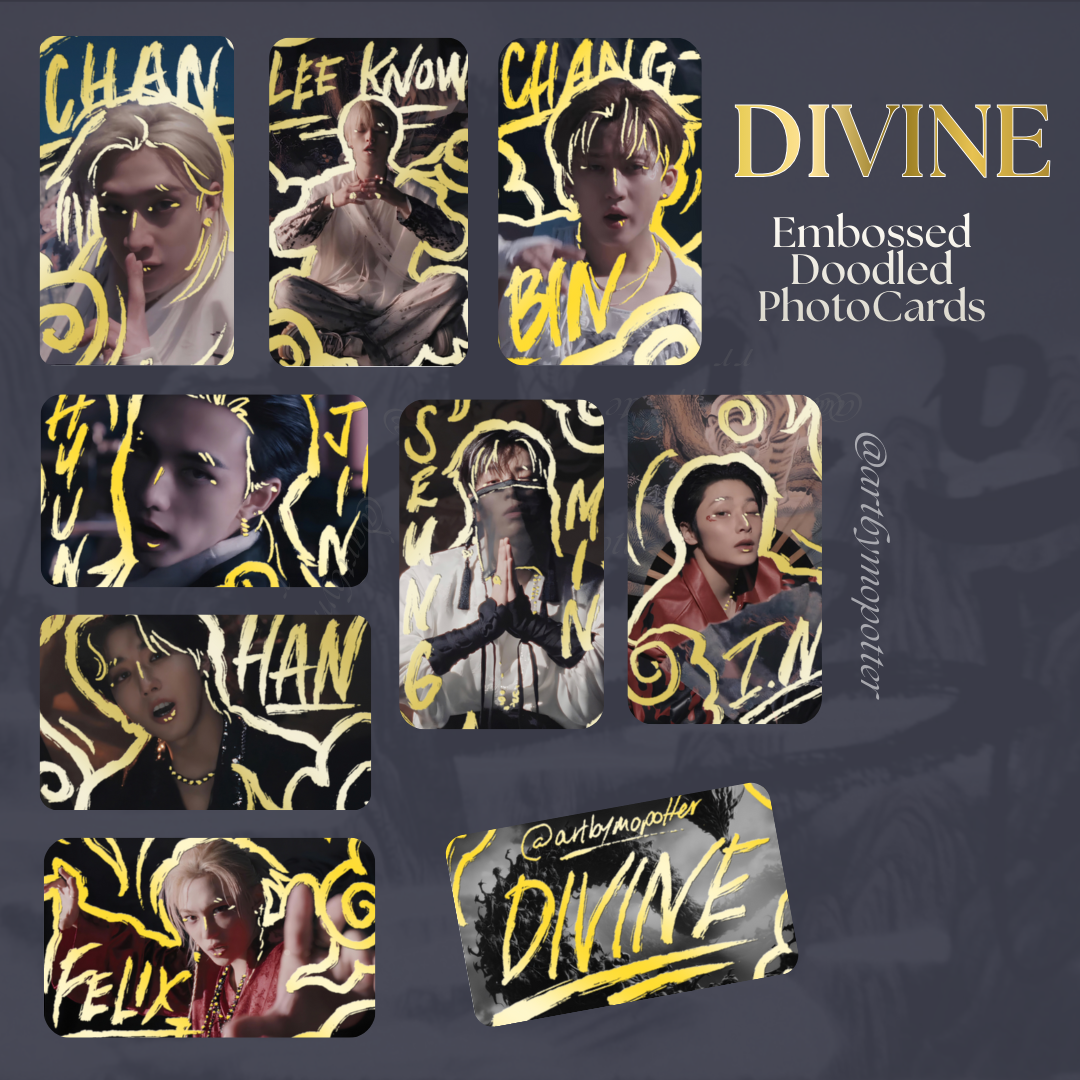 🖤✨🪭 DIVINE Stray Kids DO IT Embossed Doodled Photo Cards