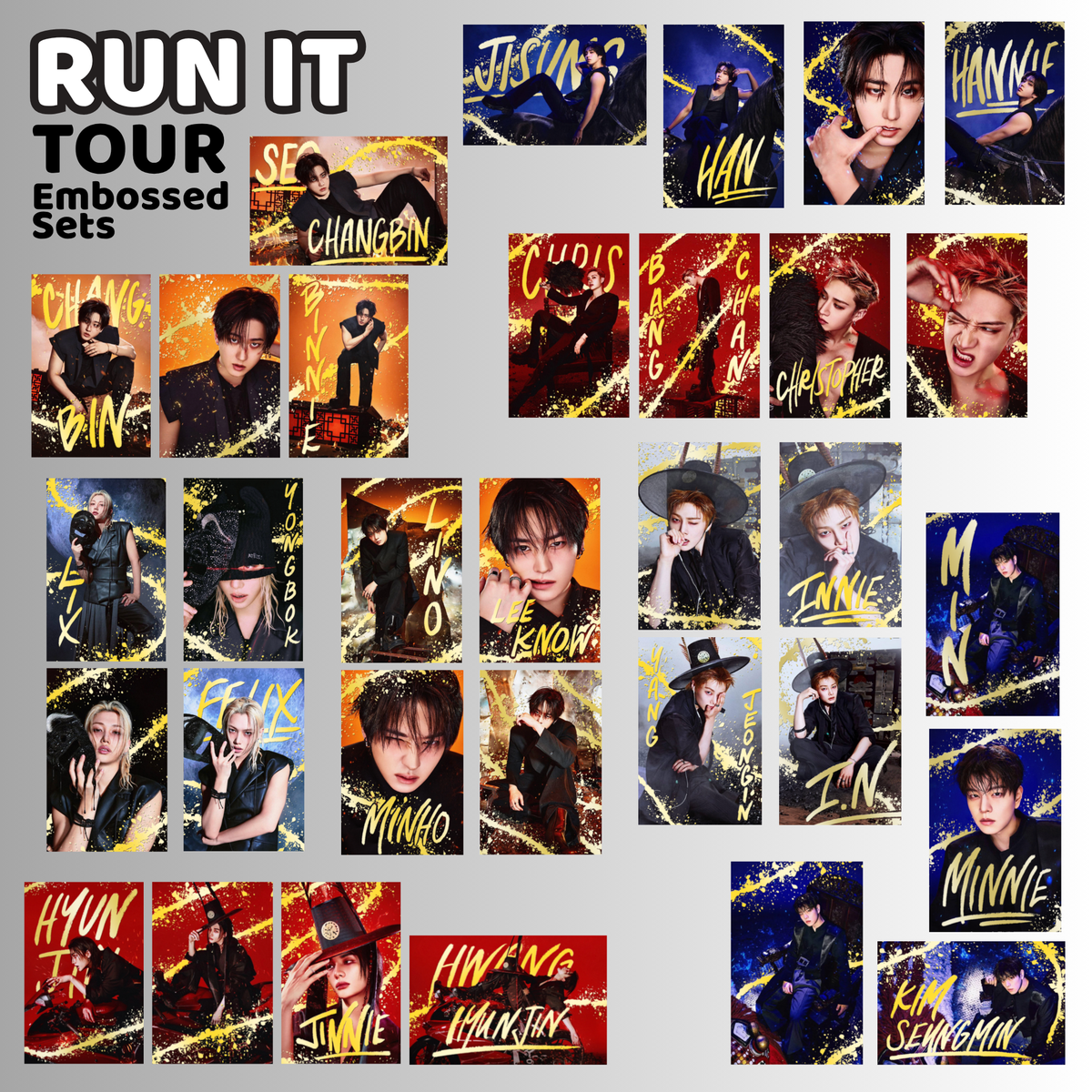 ✨❤️🧡💙🖤 RUN IT Tour Embossed Doodled Photo Cards (ALL MEMBERS)