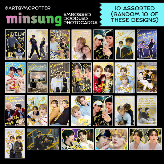 💚🩷 MINSUNG Embossed Doodled Photo Cards