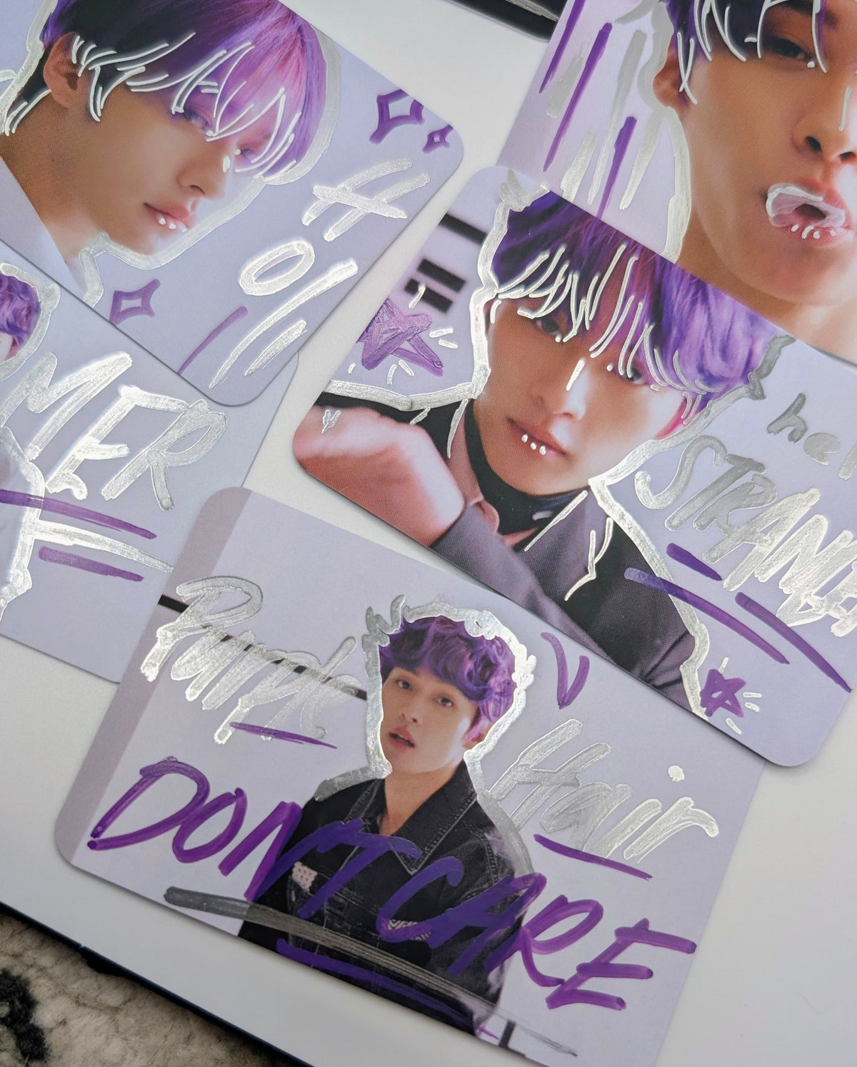 💜 Purple Hair Lee Know - Stray Kids Hand-Doodled Photo Cards Set of 12
