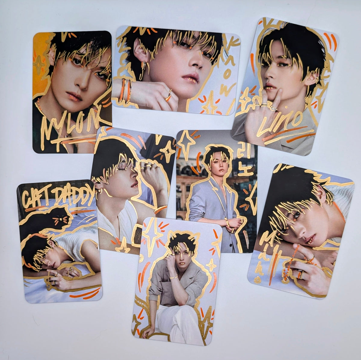 🧡✨ NYLON 2.0 Lee Know - Stray Kids Hand-Doodled Photo Cards Set of 8