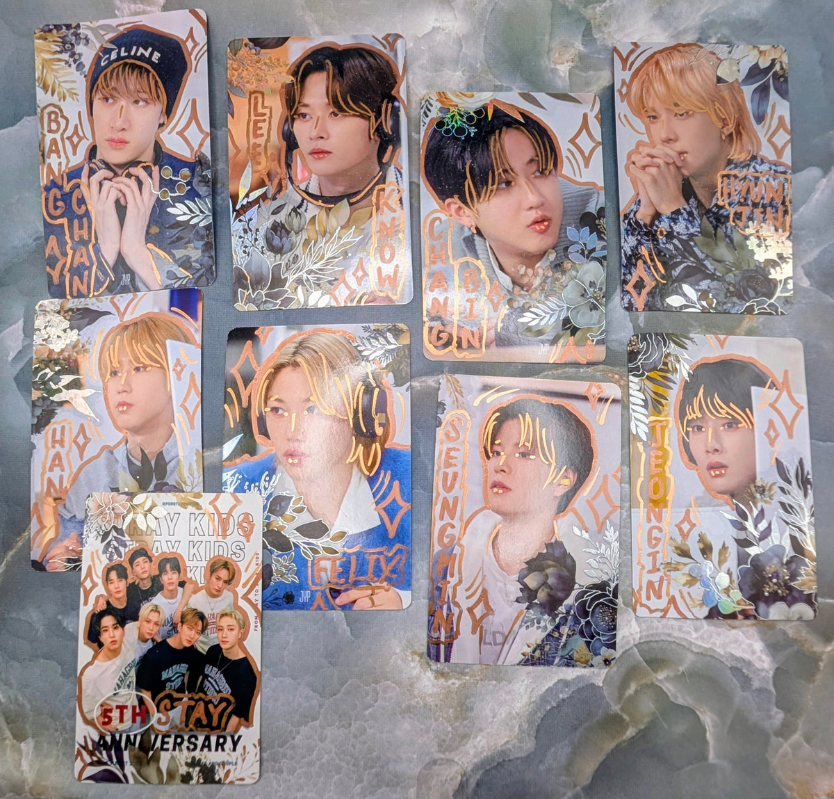Floral Stray Kids Hand-Doodled Photo Cards Set of 9