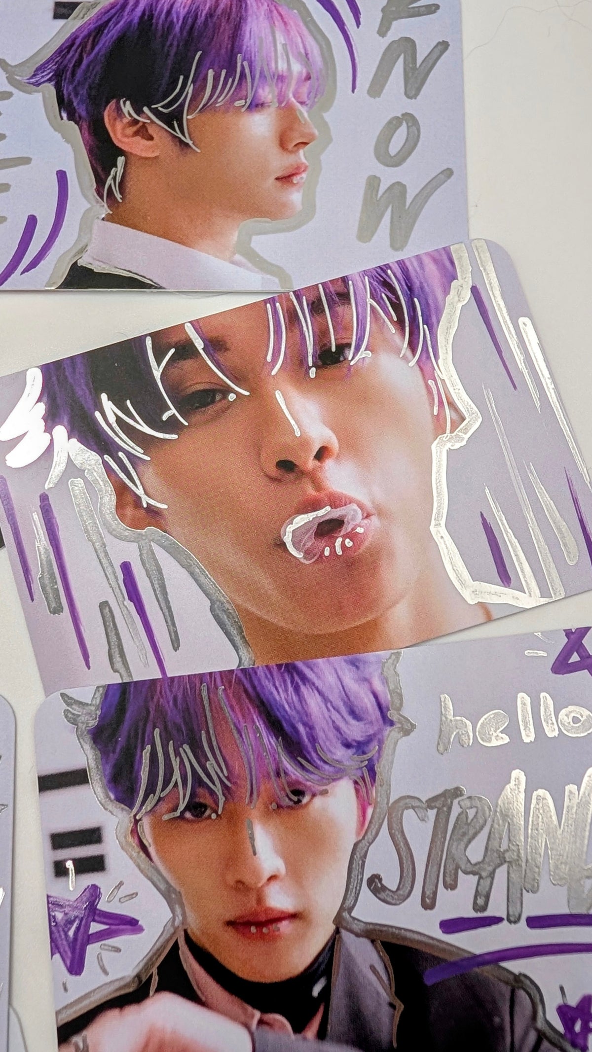💜 Purple Hair Lee Know - Stray Kids Hand-Doodled Photo Cards Set of 12
