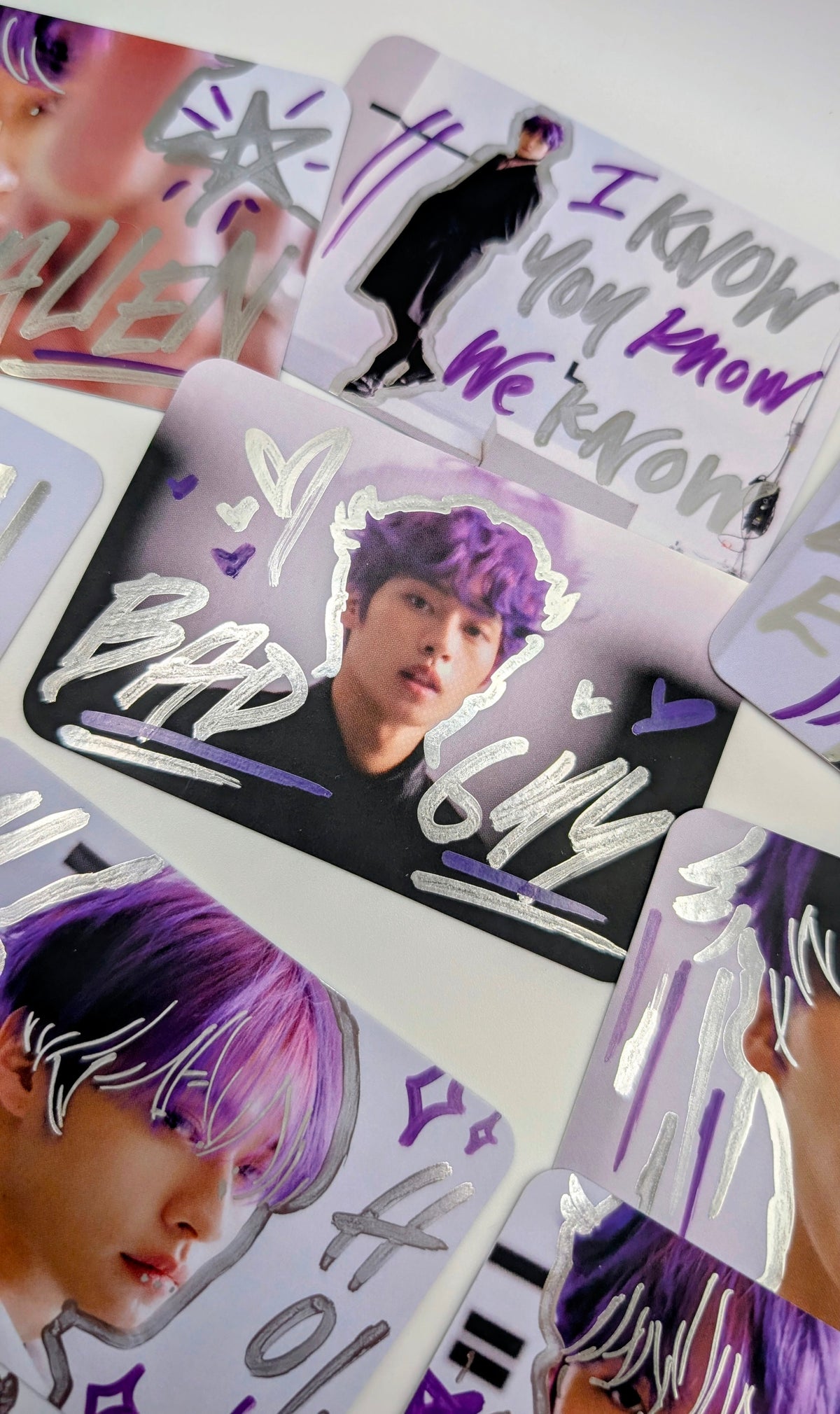 💜 Purple Hair Lee Know - Stray Kids Hand-Doodled Photo Cards Set of 12