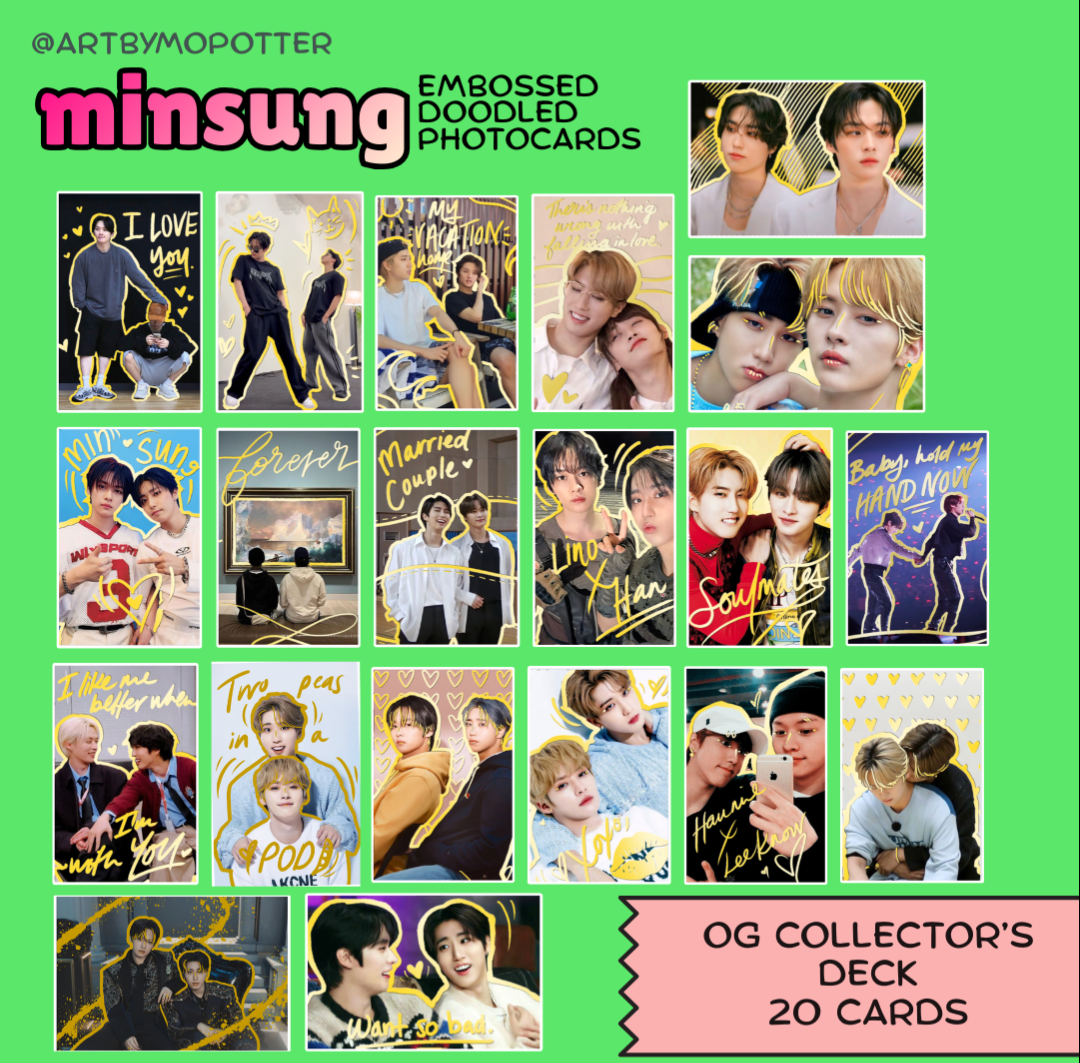 💚🩷 MINSUNG Embossed Doodled Photo Cards