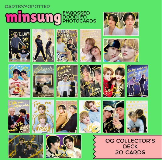 💚🩷 MINSUNG Embossed Doodled Photo Cards