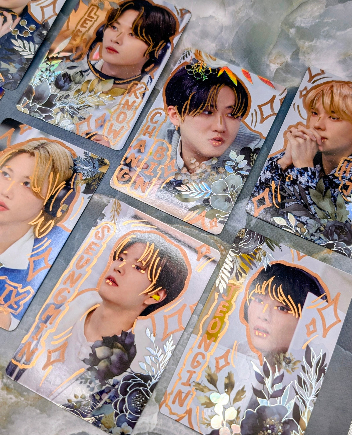 Floral Stray Kids Hand-Doodled Photo Cards Set of 9